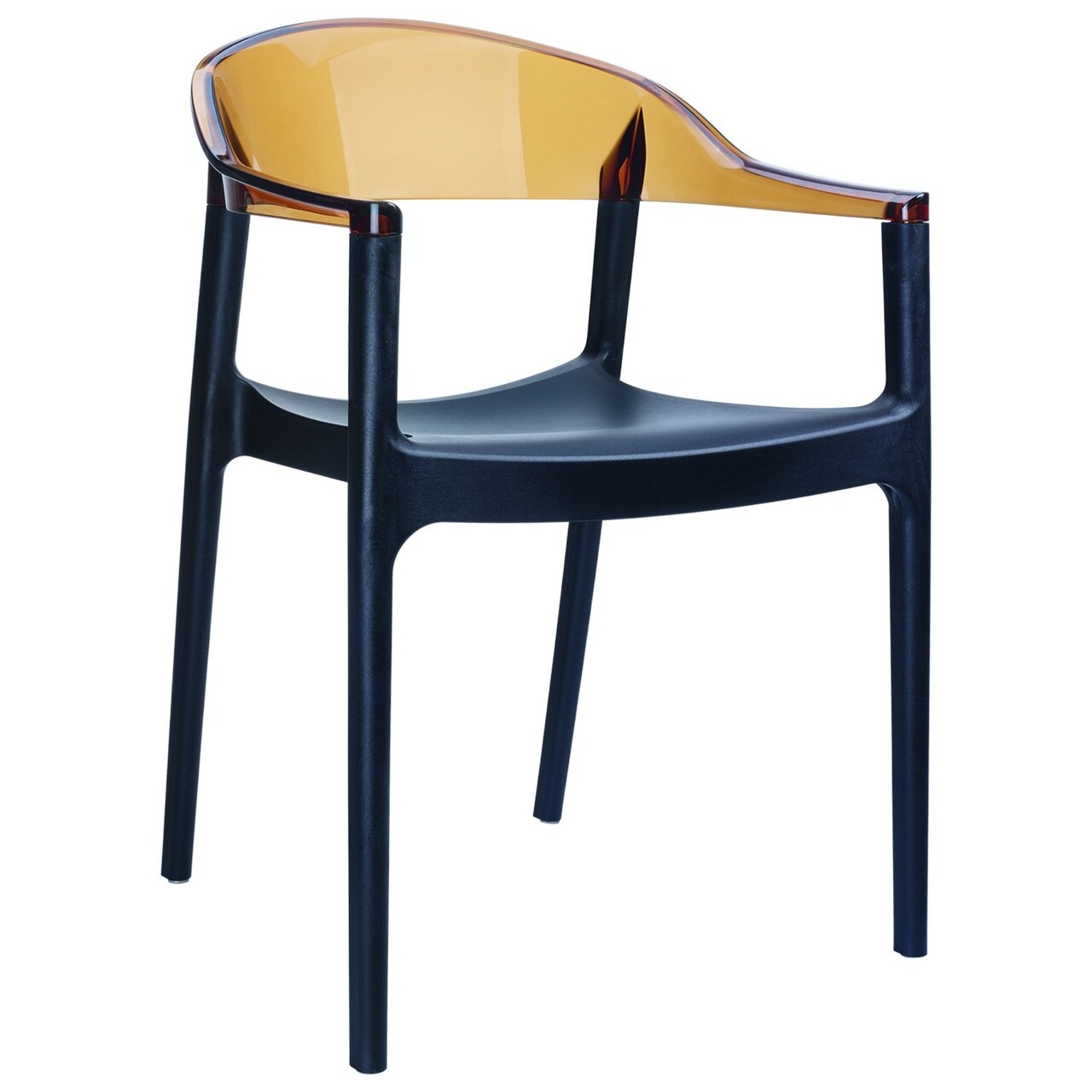 Luxury Commercial Living 32" Black and Amber Transparent Stackable Outdoor Patio Dining Arm Chair